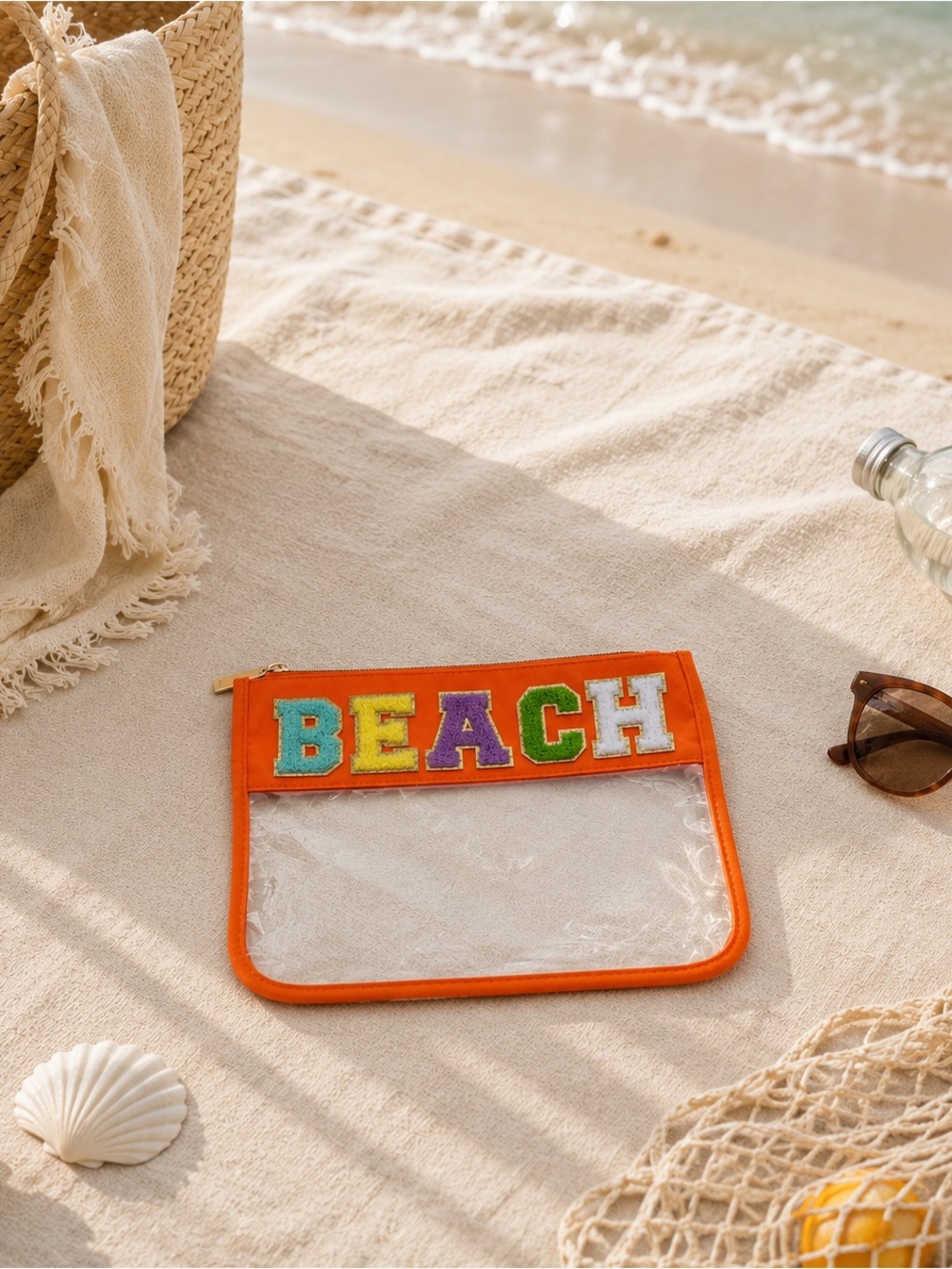 NEW Chenille Letter Clear Travel Pouch